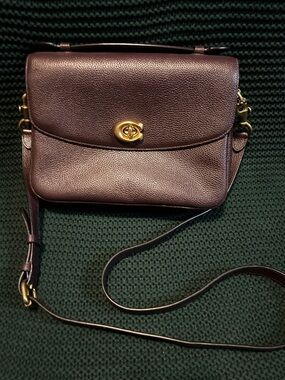Leather Crossbody Bag in Deep Plum with Gold Hardware